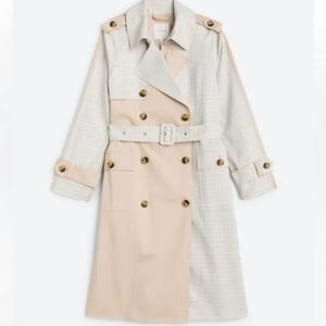 NWT Avec Les Filles Colorblock Raglan Trench Coat Woman's Size Medium belted